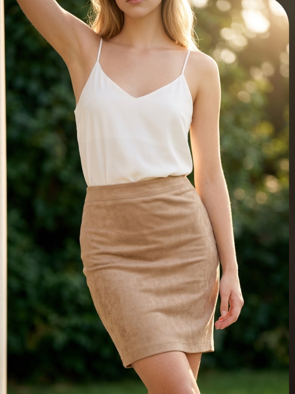 J MCLAUGHLIN Pencil Skirt Sonya Academia Faux Buckskin Suede Tan Career